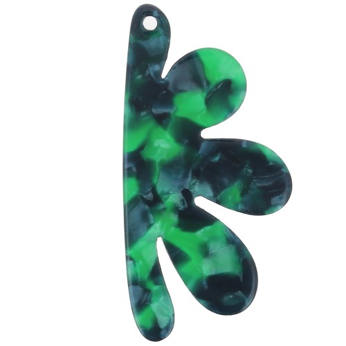 Pendentif demi-fleur 53x26 mm en acétate - Ecaille tortue - Vert foncé nacré x1