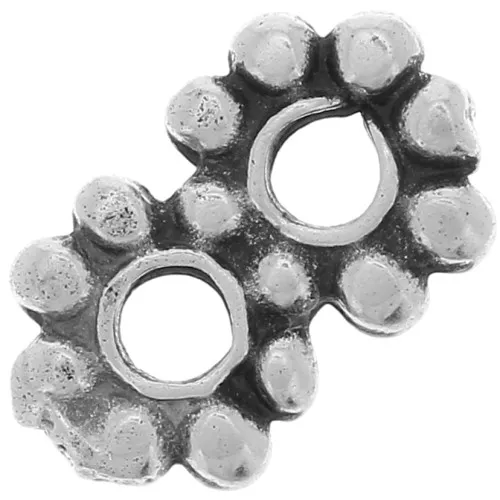 Intercalaires rondelles fleurs 2 rangs 9x5 mm - Argenté vieilli x10