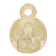 Breloque ronde 9 mm - motif fleur - Doré à l'or fin x1