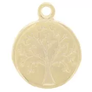 Breloque ronde 12 mm - motif arbre de vie et écriture - Doré à l'or fin x1
