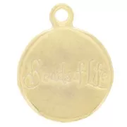 Breloque ronde 12 mm - motif arbre de vie et écriture - Doré à l'or fin x1