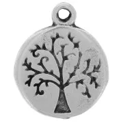 Breloque ronde 12 mm - motif arbre de vie et écriture - Argenté vieilli x1