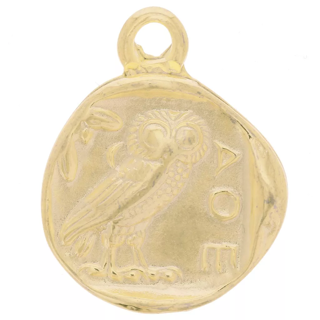 Pendentif pièce de monnaie grecque 21 mm motif chouette Doré à