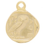Pendentif pièce de monnaie grecque 21 mm - motif chouette - Doré à l'or fin x1|raw }}