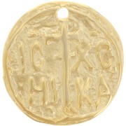 Pendentif médaille irrégulière 25 mm motif symbole religieux - Doré à l'or fin x1|raw }}