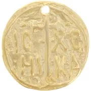 Pendentif médaille irrégulière 25 mm motif symbole religieux - Doré à l'or fin x1