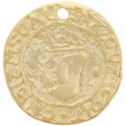 Pendentif médaille irrégulière 25 mm motif symbole religieux - Doré à l'or fin x1