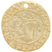 Pendentif médaille irrégulière 25 mm motif symbole religieux - Doré à l'or fin x1