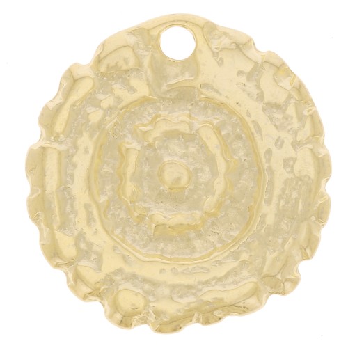 Pendentif rond irrégulier ethnique texturé 18.5 mm - Doré à l'or fin x1