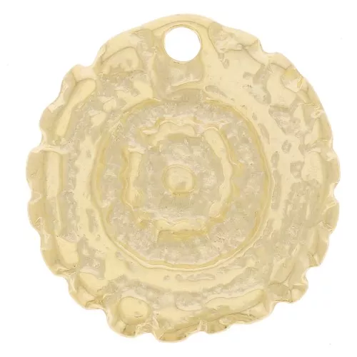 Pendentif rond irrégulier ethnique texturé 18.5 mm - Doré à l'or fin x1