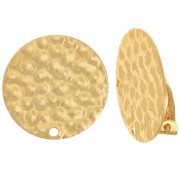 Clips d'oreilles rond martelé 18 mm avec un trou - Doré à l'or fin x2