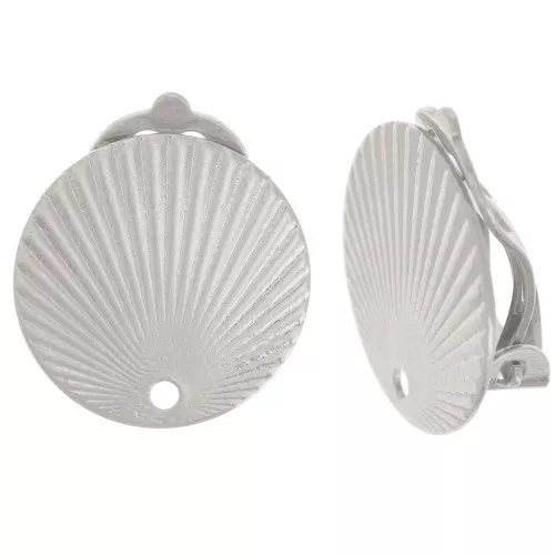Clips d'oreilles rond effet plissé 15 mm avec un trou - Placage Argent fin x2