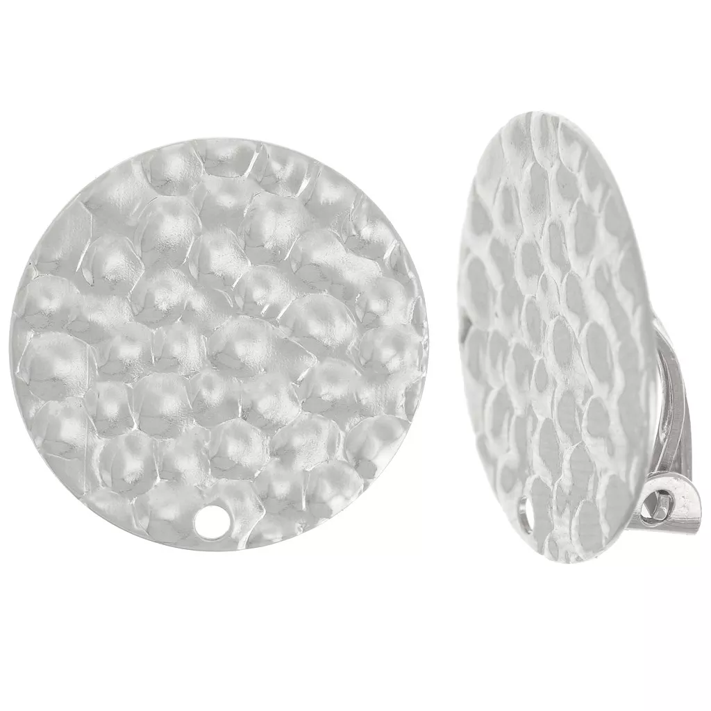 Clips Rond Clips d'oreilles rond martelé 18 mm avec un trou - Placage Argent fin ...