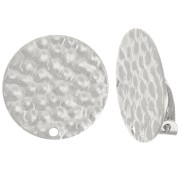 Clips d'oreilles rond martelé 18 mm avec un trou - Placage Argent fin x2|raw }}
