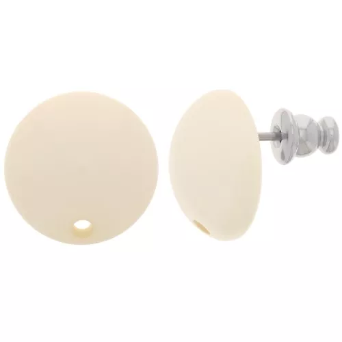 Clous d'oreilles ronds 14 mm en résine - Beige x2