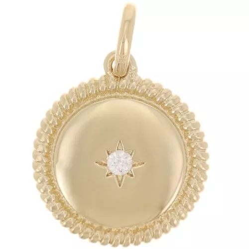 Pendentif rond effet corde 15 mm avec oxyde de zirconium - Plaqué Or 3 microns x1