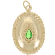 Pendentif ovale effet corde 24x16mm oxyde de zirconium Plaqué Or 3 microns - Vert|raw }}