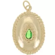 Pendentif ovale effet corde 24x16mm oxyde de zirconium Plaqué Or 3 microns - Vert