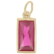 Pendentif rectangle 13.5x6 mm & oxyde de zirconium - Plaqué Or 3 microns - Fuchsia