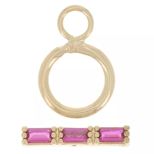 Fermoir T 9 mm - barre avec oxyde de zirconium - Plaqué Or 3 microns - Fuchsia x1