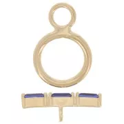 Fermoir T 9 mm - barre avec oxyde de zirconium - Plaqué Or 3 microns - Bleu x1