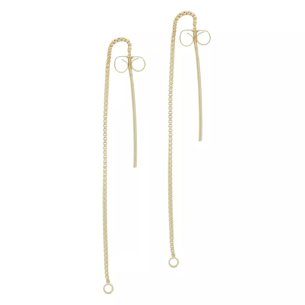 Boucles D'oreilles Traversantes Chaîne Et Anneau 20mm - Plaqué Or 18 Carats - Neuf étiqueté