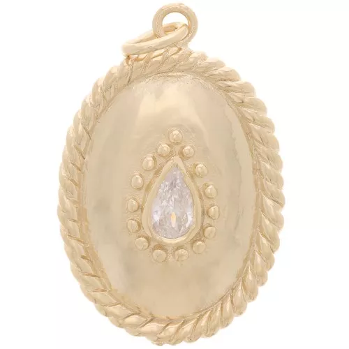 Pendentif ovale effet corde 24x16mm oxyde de zirconium Plaqué Or 3 microns-Crystal