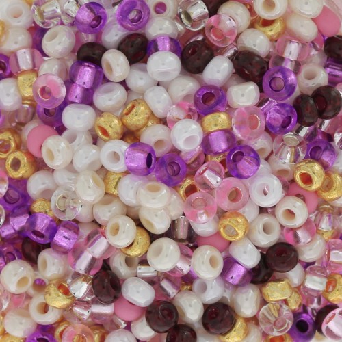 Perles rocailles Preciosa 8/0 3 mm - Mix Opaque - Transparent Pêche - Violet x20g