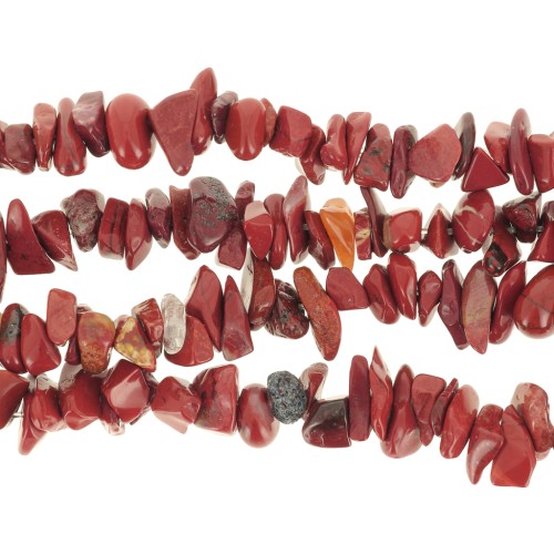 Perles chips 5 - 8 mm en pierre gemme - Jaspe rouge x80cm