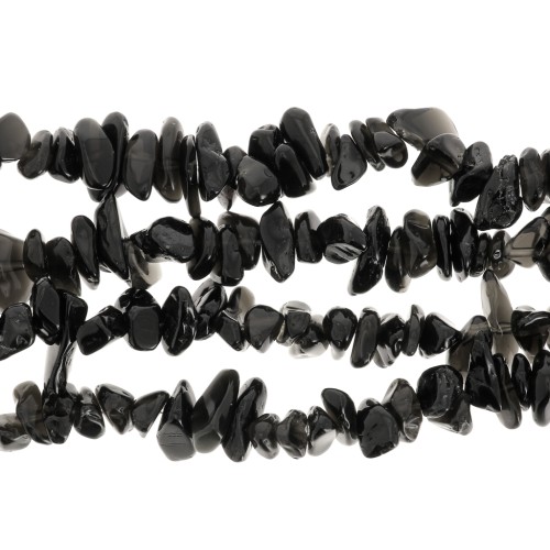 Perles chips 3 - 5 mm en pierre gemme - Agate noire x80cm