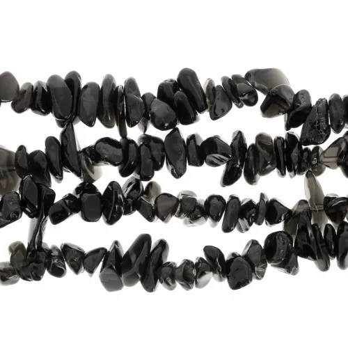 Perles chips 3 - 5 mm en pierre gemme  - Agate noire x80cm