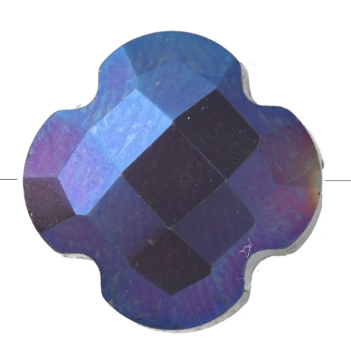 Perle trèfle facetté 11.5 mm en verre - Violet foncé AB x1
