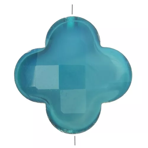 Perle trèfle facetté 12 mm en verre - Bleu pétrole x1