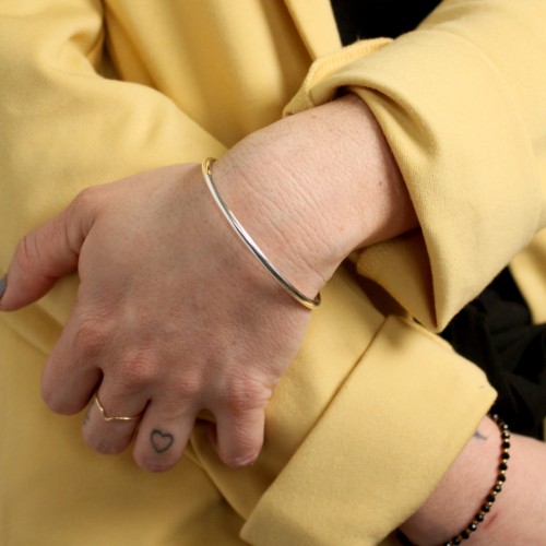Bracelet Jonc Ajustable - Plaqué Argent - Style Brossé - Neuf Sans Emballage