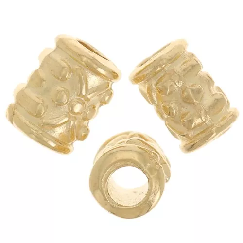 Perles tubes travaillés 7x5 mm - Doré à l'or fin x5