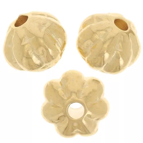 Perles rondes aplaties effet fleur 7.5 mm - Doré à l'or fin x4