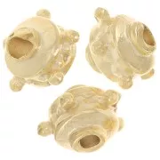 Perles rondes aplaties 8x6 mm avec petites boules - Doré à l'or fin x5
