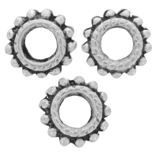 Perles rondelles avec petites boules 7 mm - Argenté vieilli x10