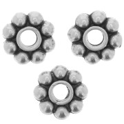 Perles rondelles fleur 7 mm - Argenté vieilli x10|raw }}