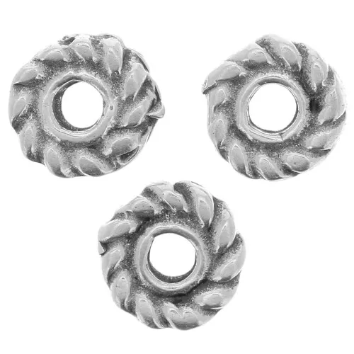 Perles rondelles effet corde 5 mm - Argenté vieilli x10
