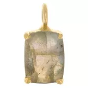 Pendentif rectangle facetté serti griffe 12x6 mm Arg 925 Doré Or fin - Labradorite