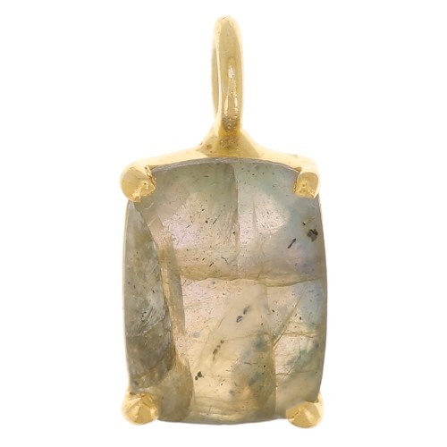 Pendentif rectangle facetté serti griffe 12x6 mm Arg 925 Doré Or fin - Labradorite
