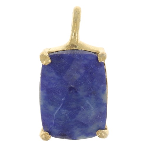 Pendentif rectangle facetté serti griffe 12x6mm Arg 925 Doré Or fin - Lapis lazuli