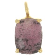Pendentif rectangle facetté serti griffe 12x6mm Argent 925 Doré Or fin - Rhodonite|raw }}