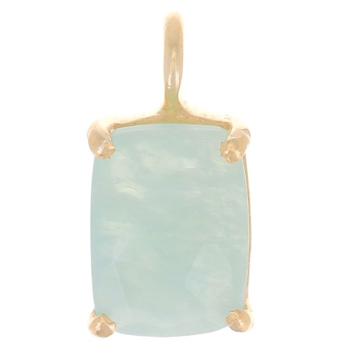 Pendentif rectangle facetté serti griffe 12x6mm Argent 925 Doré Or fin - Amazonite