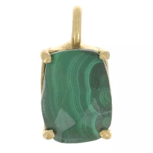 Pendentif rectangle facetté serti griffe 12x6mm Argent 925 Doré Or fin - Malachite