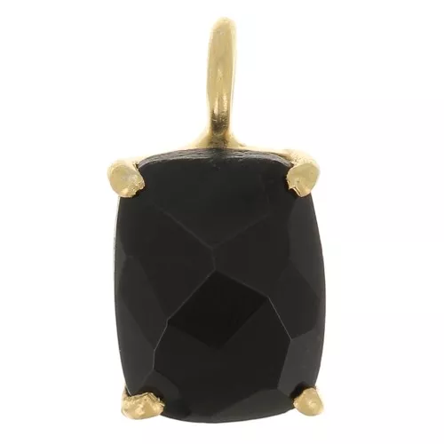 Pendentif rectangle facetté serti griffe 12x6mm Argent 925 Doré Or fin - Onyx noir