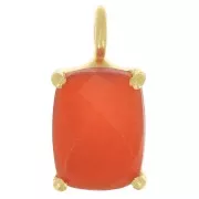 Pendentif rectangle facetté serti griffe 12x6mm - Arg 925 Doré Or fin - Onyx rouge
