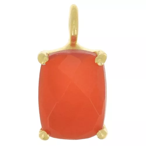 Pendentif rectangle facetté serti griffe 12x6mm - Arg 925 Doré Or fin - Onyx rouge