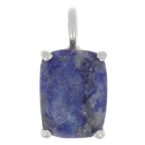 Pendentif rectangle facetté avec serti griffe 12x6 mm - Argent 925 - Lapis lazuli